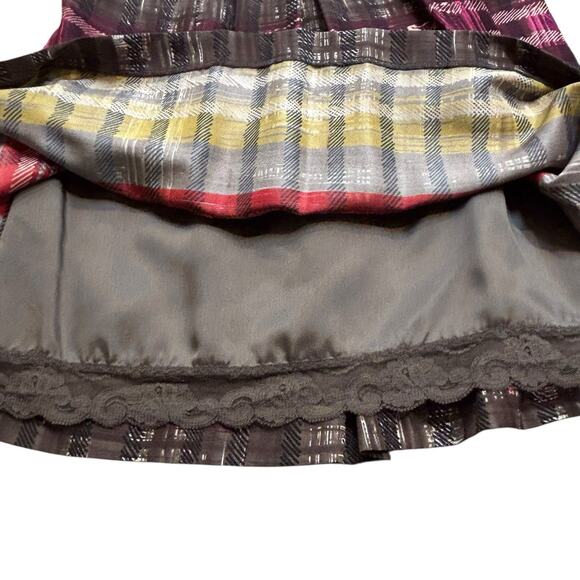 Trina Turk Silk A-Line Box Pleat Knee Length Silk Skirt Watercolor Plaid 4 NEW - Picture 4 of 6